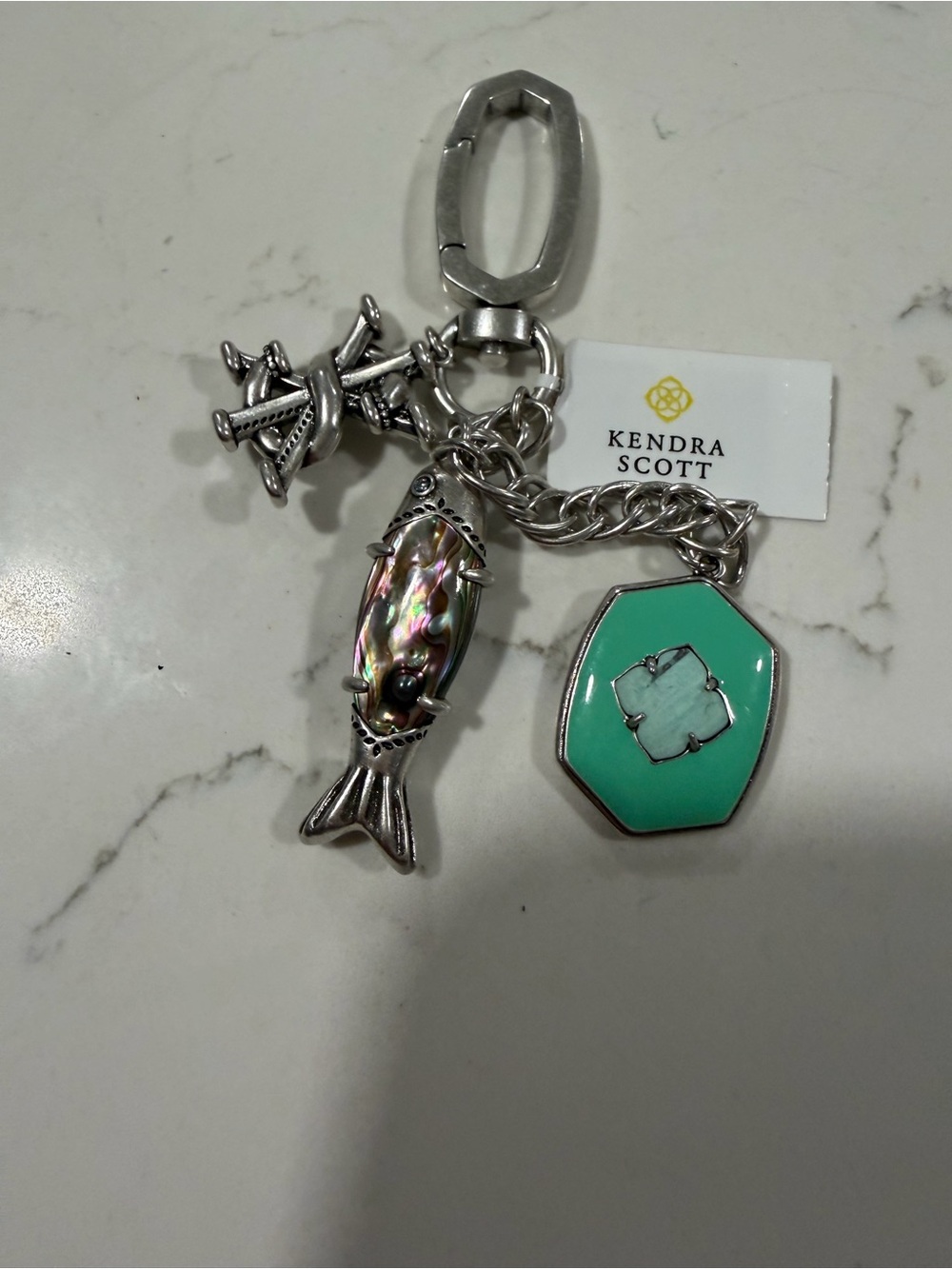 Kendra Scott Silver Keychain Charm with Turquoise Enamel & Abalone Accent